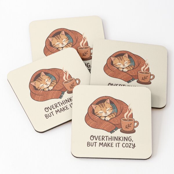 Item preview, Overthinking But Make It Cozy Cat Blanket Warm Coffee designed and sold by SplashTastic.