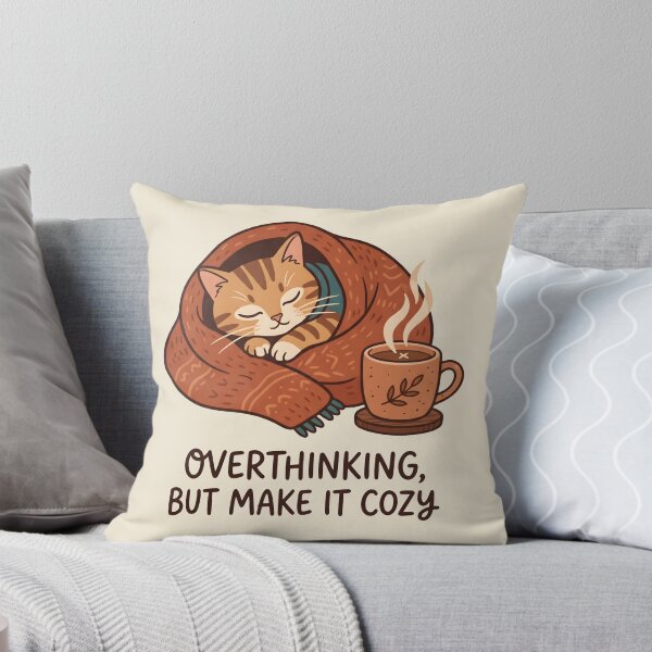 Item preview, Overthinking But Make It Cozy Cat Blanket Warm Coffee designed and sold by SplashTastic.