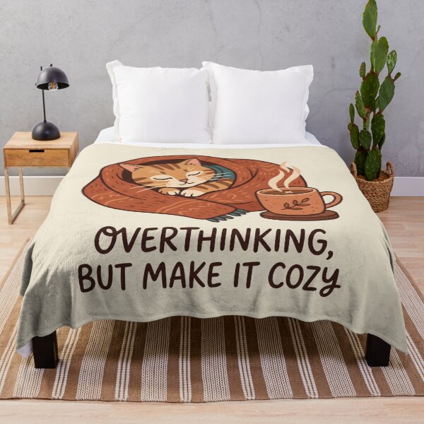 Item preview, Overthinking But Make It Cozy Cat Blanket Warm Coffee designed and sold by SplashTastic.