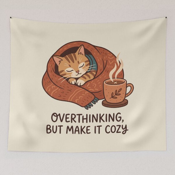 Item preview, Overthinking But Make It Cozy Cat Blanket Warm Coffee designed and sold by SplashTastic.