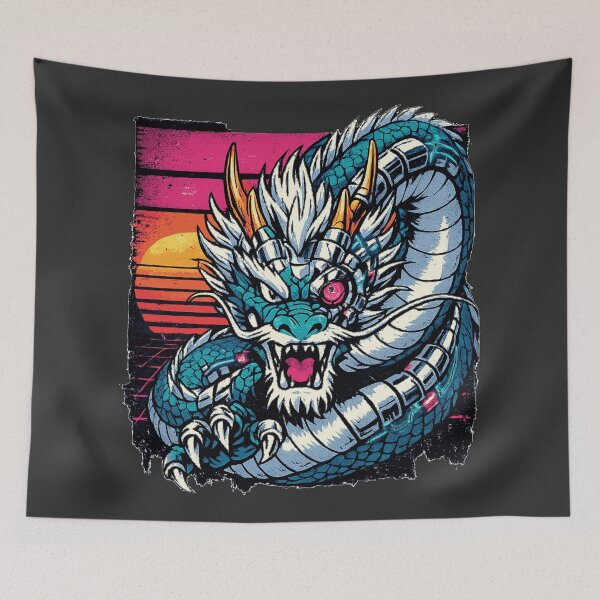 Item preview, Vintage Anime Neon Retro Synthwave Cyber Dragon Rising designed and sold by KungPowUnicorn.