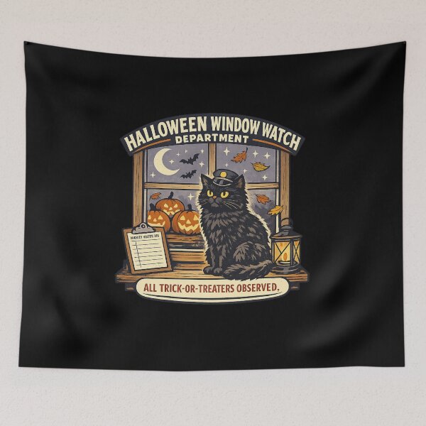 Item preview, Halloween Window Watch Department Black Cat designed and sold by Concrete Coffee Studio.