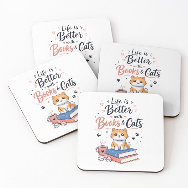 Item preview, Life Is Better with Books & Cats | Cute Cat Reading Lover Illustration designed and sold by Sondosyazanart.