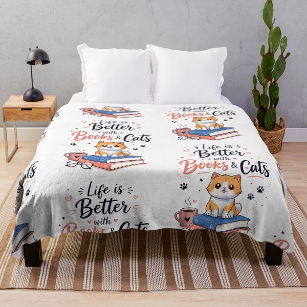 Item preview, Life Is Better with Books & Cats | Cute Cat Reading Lover Illustration designed and sold by Sondosyazanart.