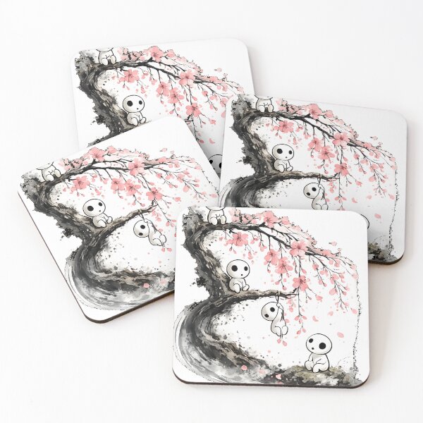 Item preview, Playful Kodama Tree Spirits under Pink Sakura Blossoms designed and sold by Jaideep Walia.