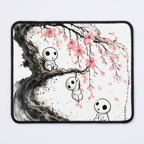 Item preview, Playful Kodama Tree Spirits under Pink Sakura Blossoms designed and sold by Jaideep Walia.