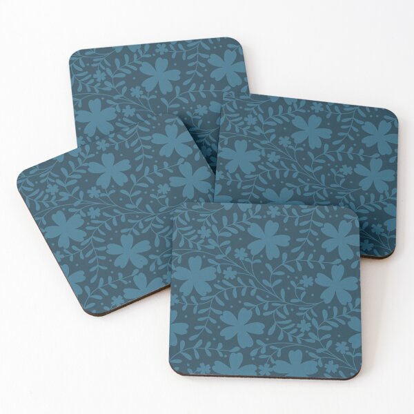 Item preview, Tonal Blue Wildflower Pattern | Monochrome Botanical Silhouette Print designed and sold by MizzleInk.