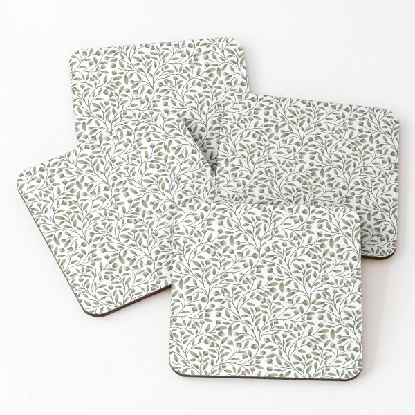 Item preview, Trailing Leaf Pattern with Pink Buds on White | Botanical Vine Print designed and sold by MizzleInk.