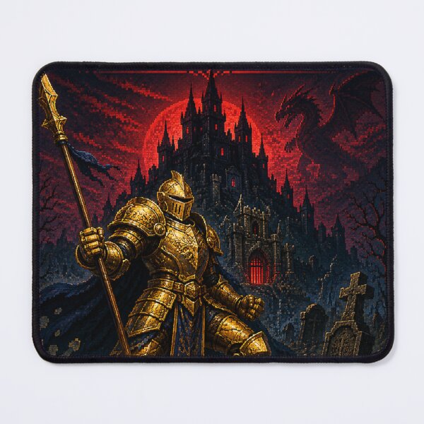 Item preview, Golden Knight vs Demon Castle - Retro Arcade Pixel Art Poster designed and sold by EtermaoDigital.