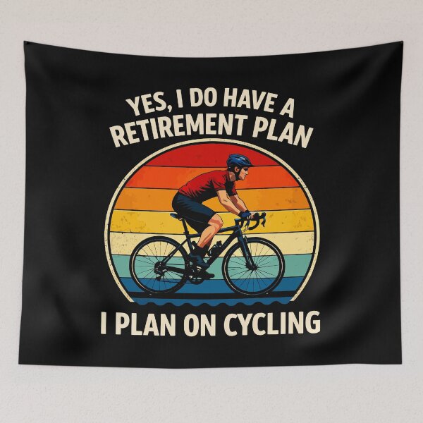 Item preview, My Retirement Plan Cycling - Funny Bicycle Cyclist Retro Sunset Art designed and sold by BendyBeasts.