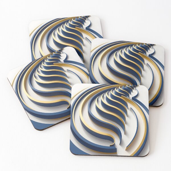 Item preview, Ondas abstractas azules y doradas designed and sold by Vicky Brago-Mitchell®.