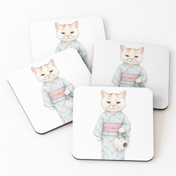 Item preview, Japanese Summer Cat in Floral Yukata with Pig Incense Burner designed and sold by Komatoya.