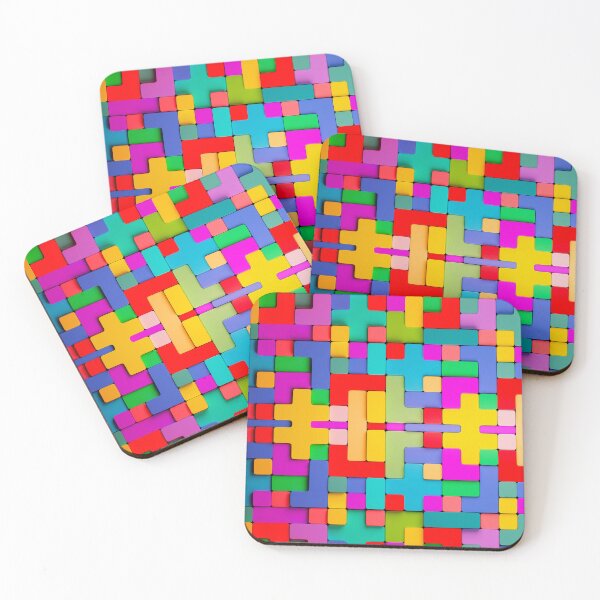 Item preview, Colorful Interlocking Tetris‑Style Geometric Pattern designed and sold by behappyandrelax.