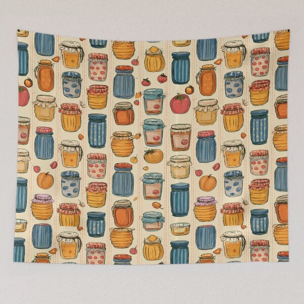 Item preview, Vintage Jam Jars and Preserves Cottagecore Pantry Pattern designed and sold by VectorForge.