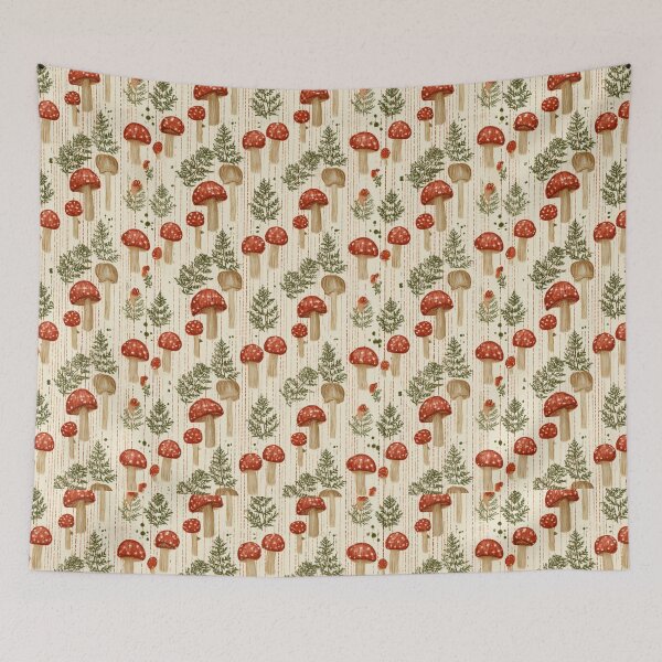Item preview, Cute Red Toadstool Mushrooms and Ferns Forest Pattern designed and sold by VectorForge.