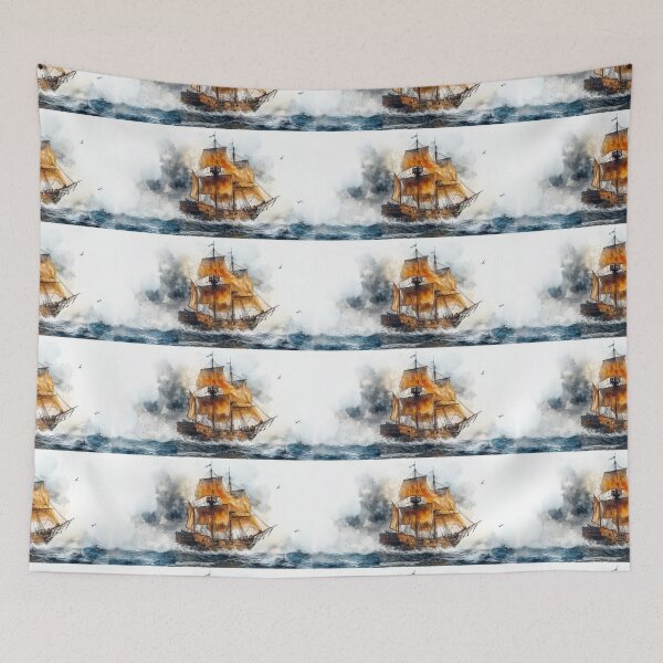 Item preview, Vintage Tall Ship Sailing Through Stormy Seas designed and sold by HattayaSra.