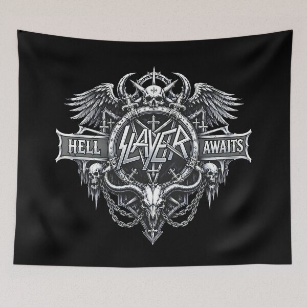 Item preview, Hell Awaits Gothic Skull Heavy Metal Crest Shirt designed and sold by DeimosArtIntl.