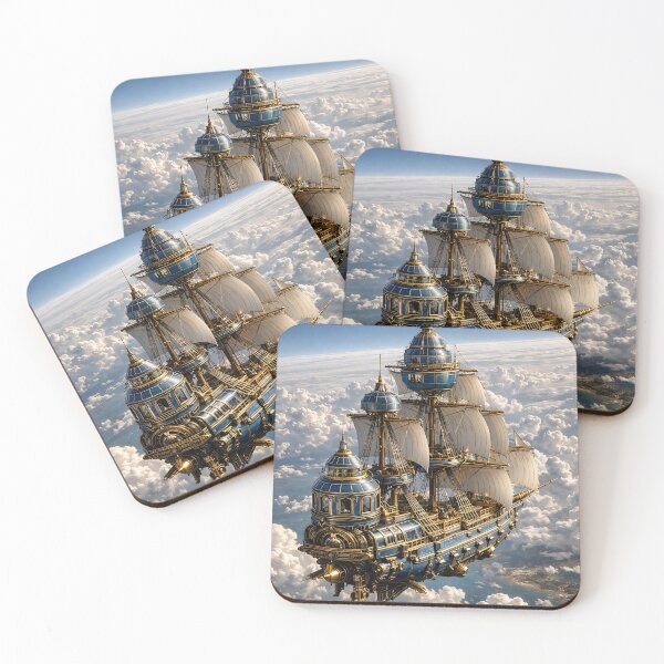 Item preview, Steampunk Flying Sailing Ship Above the Clouds – Fantasy Sky Adventure Print designed and sold by Kaleidoscope Print.