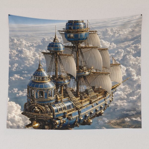 Item preview, Steampunk Flying Sailing Ship Above the Clouds – Fantasy Sky Adventure Print designed and sold by Kaleidoscope Print.