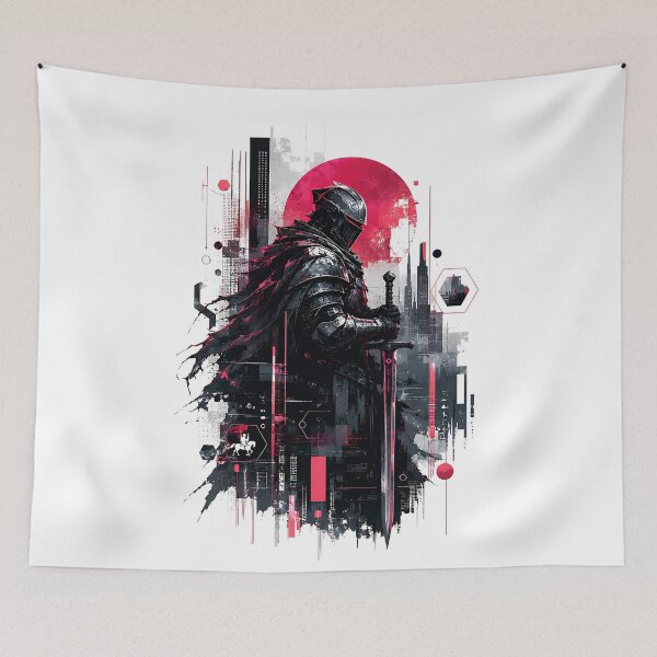 Item preview, Neon Sentinel Cyberpunk Knight Futuristic Abstract Armor Art designed and sold by dytf79.