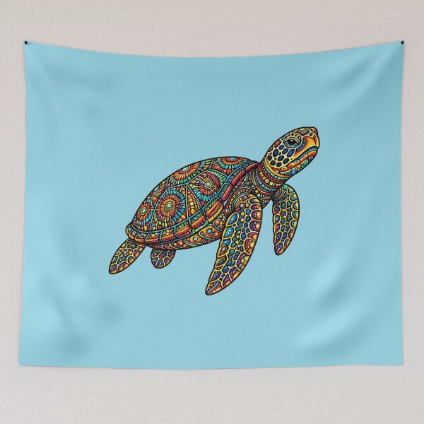 Item preview, Graceful Sea Turtle Swimming | Colorful Tribal Ocean Art designed and sold by Zaru Zentangle Studio.