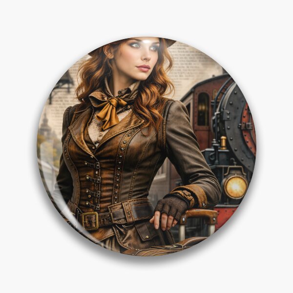 Item preview, Steampunk Woman Traveler at Train Station – Victorian Railway Adventure Print designed and sold by Kaleidoscope Print.