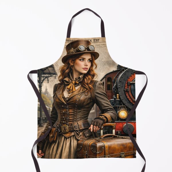 Item preview, Steampunk Woman Traveler at Train Station – Victorian Railway Adventure Print designed and sold by Kaleidoscope Print.
