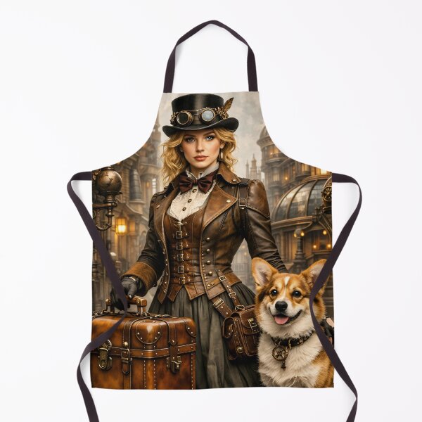 Item preview, Steampunk Woman with Corgi – Victorian Adventure Companion Fantasy Print designed and sold by Kaleidoscope Print.