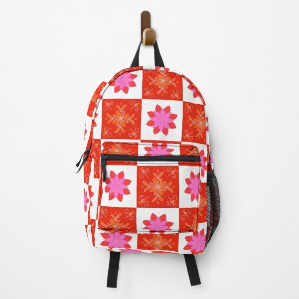 Item preview, Seamless Red and Pink Floral Checkerboard Pattern with Decorative Mandala Tiles, Geometric Botanical Background for Textile, Fabric, Wallpaper, Wrapping Paper and Surface Design designed and sold by AjjimaJKM.