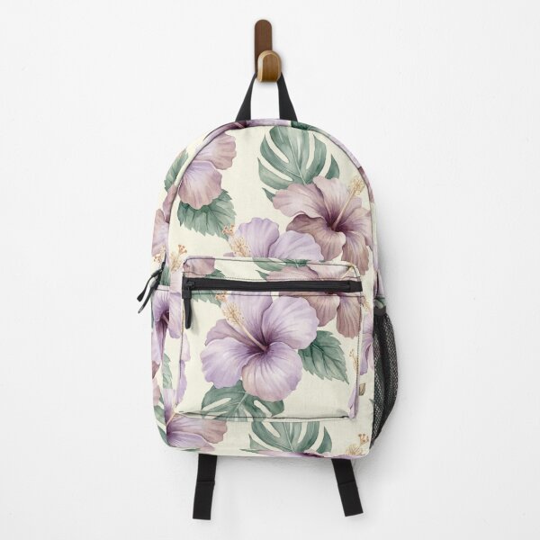 Item preview, Purple Hibiscus Tropical Backpack – Watercolor Floral & Monstera Leaf Pattern Bag designed and sold by Prime Wardrobe.