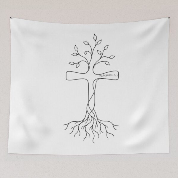 Item preview, Tree Minimalist Faith Cross | Philippians 4:13 Line Art | Subtle Christian Tattoo Style designed and sold by Obinne.