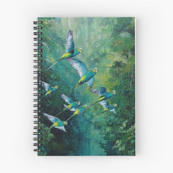 Item preview, A Budgerigar flock sweeping over rainforest valleys, Birds in Motion designed and sold by CDC40.