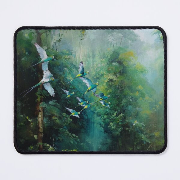 Item preview, A Budgerigar flock sweeping over rainforest valleys, Birds in Motion designed and sold by CDC40.