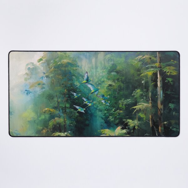 Item preview, A Budgerigar flock sweeping over rainforest valleys, Birds in Motion designed and sold by CDC40.
