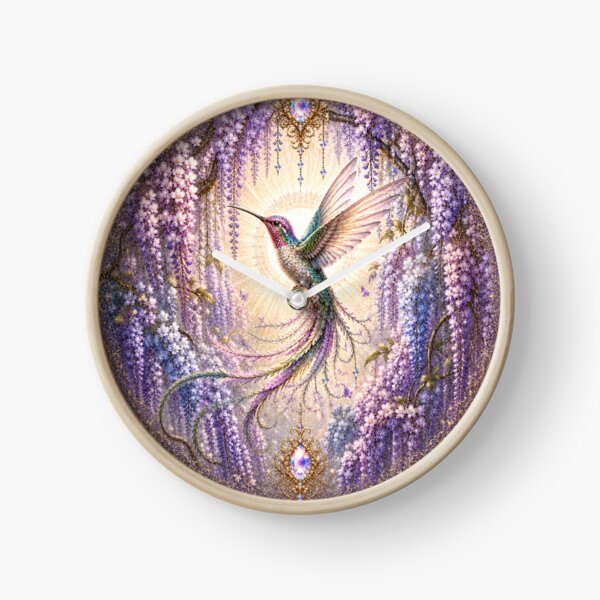 Item preview, Celestial Hummingbird in Wisteria Garden | Art Nouveau Fantasy Bird designed and sold by sunbowjp stadio.