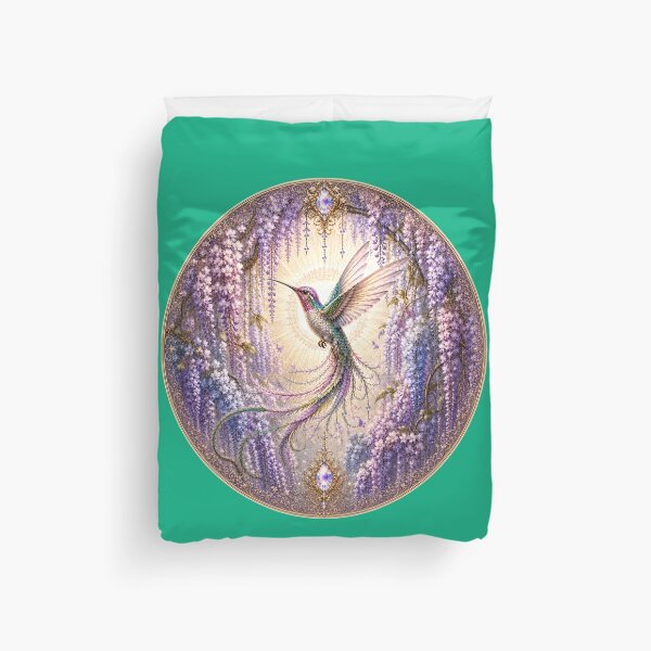 Item preview, Celestial Hummingbird in Wisteria Garden | Art Nouveau Fantasy Bird designed and sold by sunbowjp stadio.