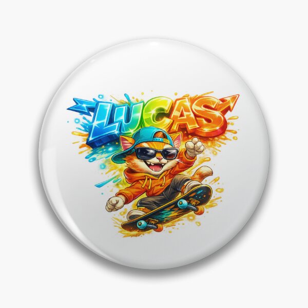 Item preview, Lucas Skateboarding Cat – Cool Personalized Name designed and sold by AlexLineArt.
