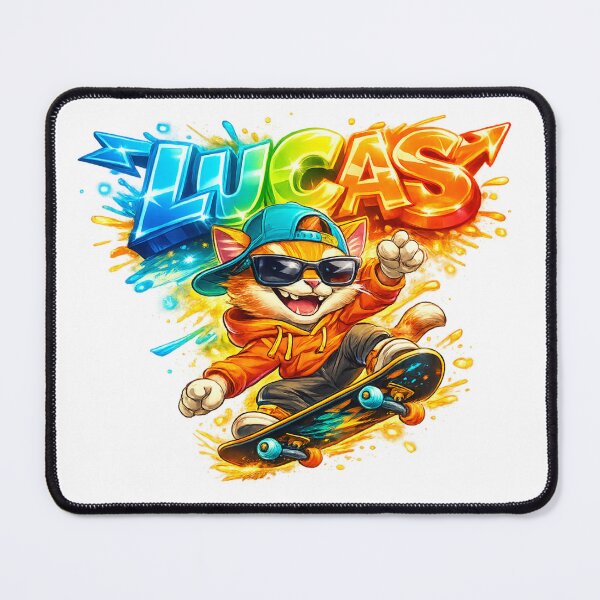 Item preview, Lucas Skateboarding Cat – Cool Personalized Name designed and sold by AlexLineArt.