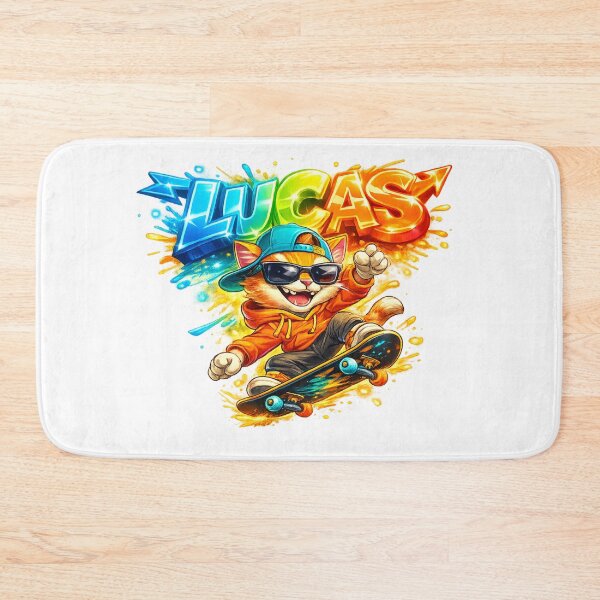 Item preview, Lucas Skateboarding Cat – Cool Personalized Name designed and sold by AlexLineArt.