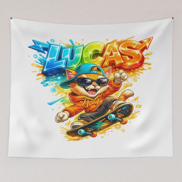 Item preview, Lucas Skateboarding Cat – Cool Personalized Name designed and sold by AlexLineArt.