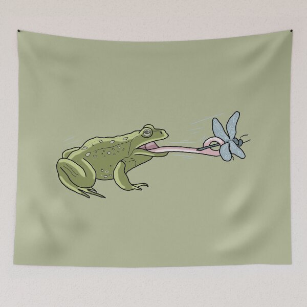 Item preview, Frog catching dragonfly cottagecore illustration designed and sold by LeshanArt.