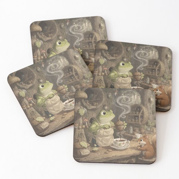 Item preview, Frog Barista Pulling Acorn Espresso Cottagecore Art designed and sold by PictorialWhimsy.