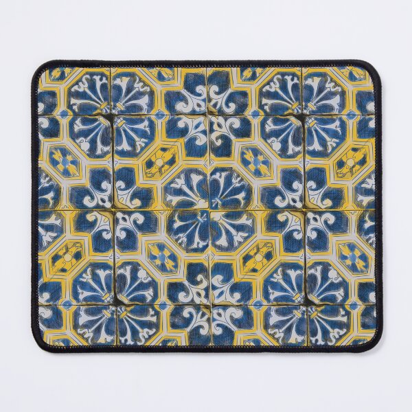 Item preview, Mediterranean Tile Harmony – Blue & Yellow Pattern designed and sold by WorldOFaMillion.