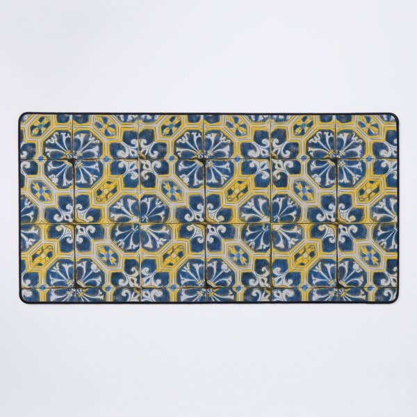 Item preview, Mediterranean Tile Harmony – Blue & Yellow Pattern designed and sold by WorldOFaMillion.