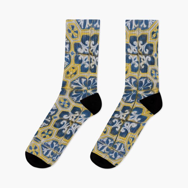 Item preview, Mediterranean Tile Harmony – Blue & Yellow Pattern designed and sold by WorldOFaMillion.