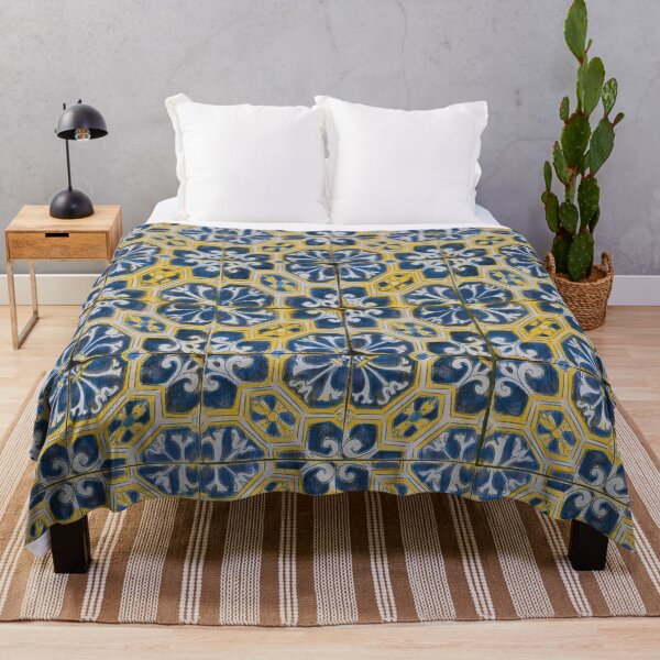 Item preview, Mediterranean Tile Harmony – Blue & Yellow Pattern designed and sold by WorldOFaMillion.