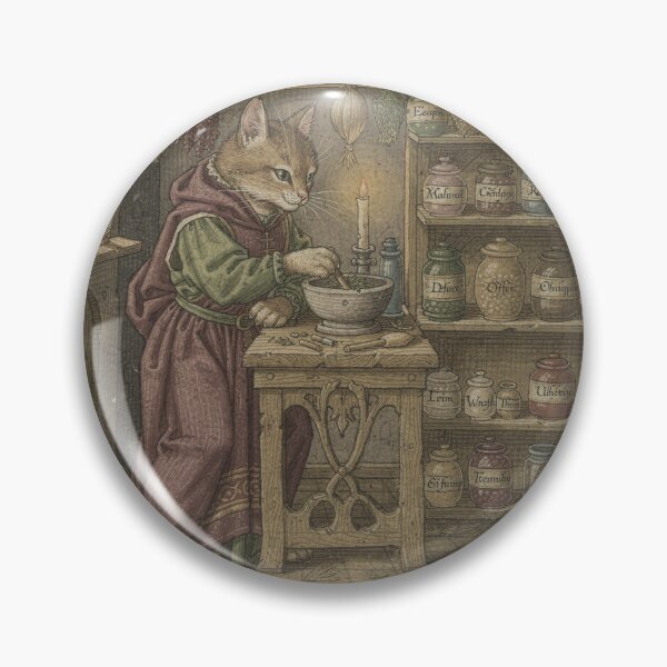 Item preview, Medieval Cat Apothecary Grinding Herbs Manuscript designed and sold by PictorialWhimsy.