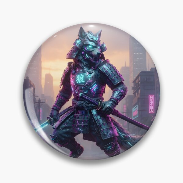 Item preview, Cyberpunk Samurai Wolf - Futuristic Tech Art Print & Sticker designed and sold by Neo Tokio.