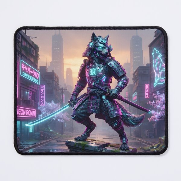 Item preview, Cyberpunk Samurai Wolf - Futuristic Tech Art Print & Sticker designed and sold by Neo Tokio.