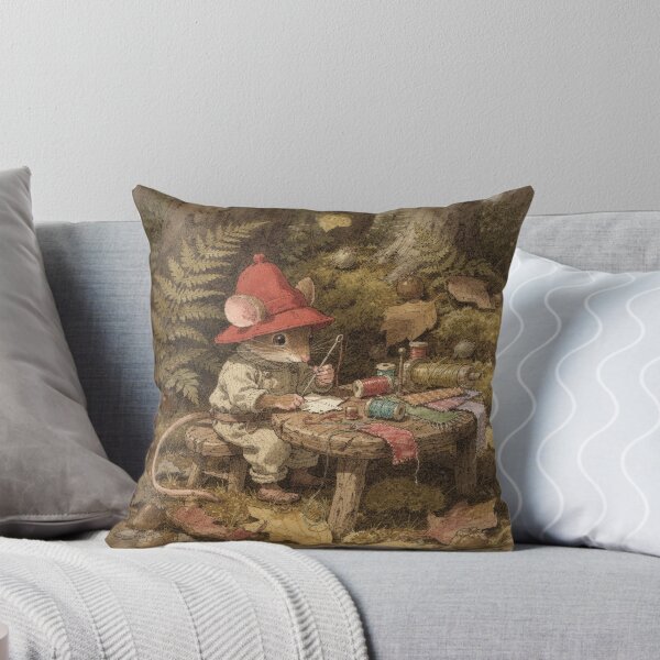 Item preview, Field Mouse Folk Sewing a Mushroom Cap Hat Storybook Art designed and sold by PictorialWhimsy.